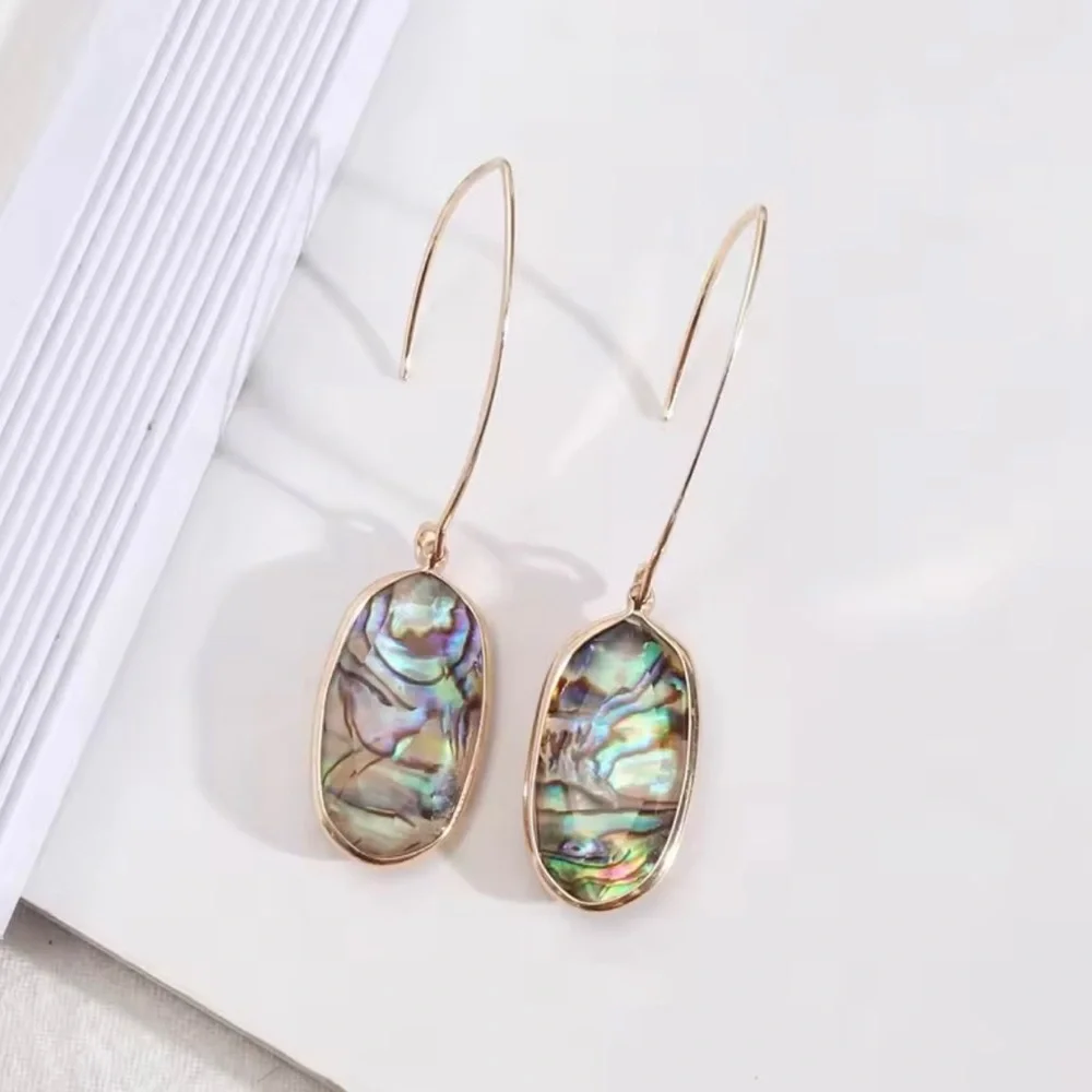 Gold Drop Earrings with White Mother-of-Pearl or Abalone Stones